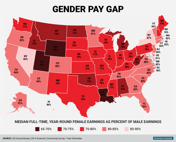This is a map that shows the variation of pay gaps across the country.